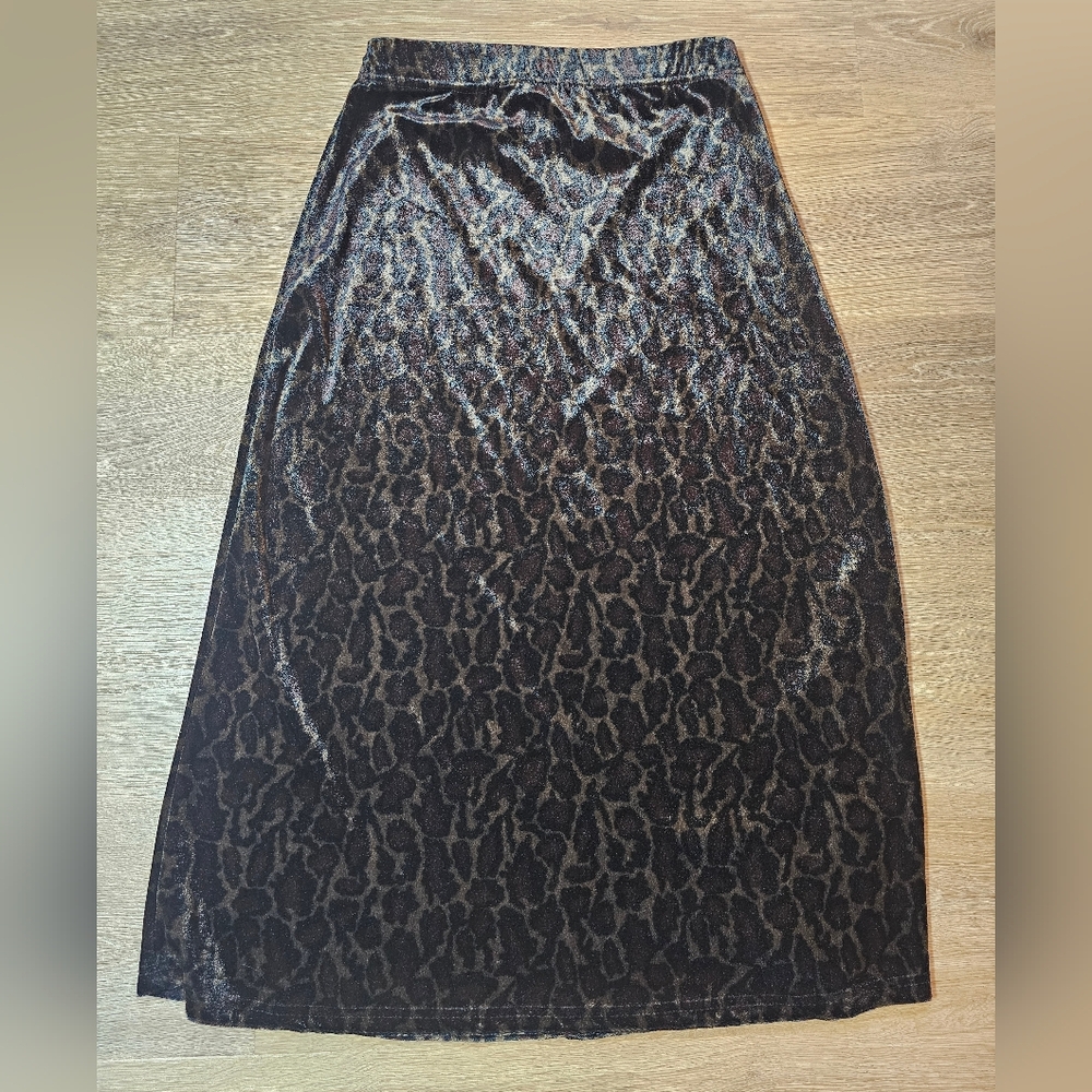 Vintage Kathie Lee Collection Velvet Leopard Midi Skirt